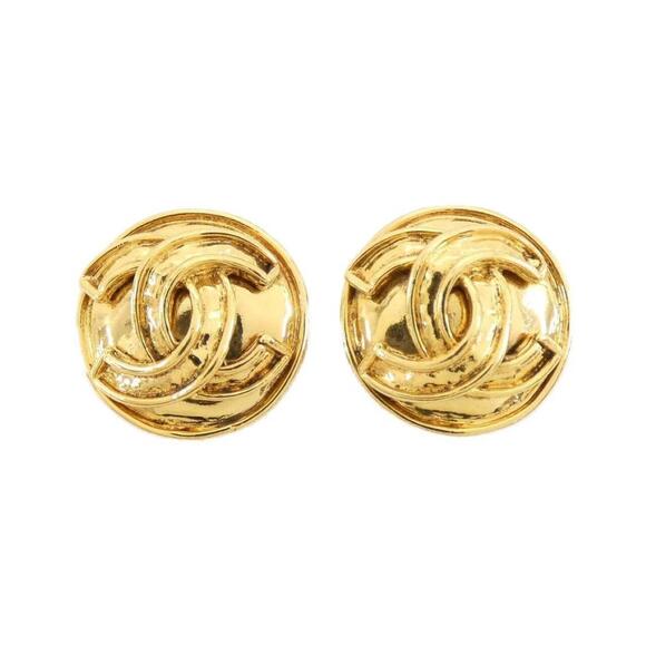 CHANEL Large Huge CC Logos Dangle Earrings Gold Tone Vintage  CHANEL Gold Earrings